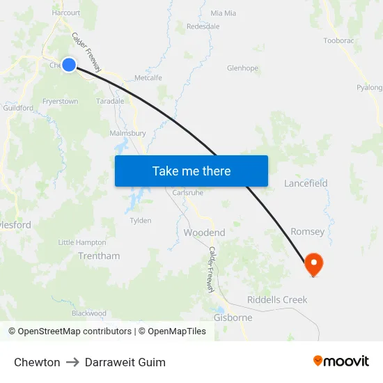 Chewton to Darraweit Guim map