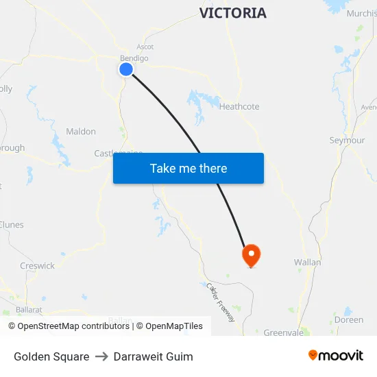Golden Square to Darraweit Guim map