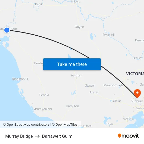 Murray Bridge to Darraweit Guim map