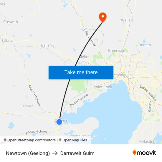 Newtown (Geelong) to Darraweit Guim map