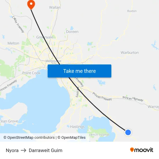 Nyora to Darraweit Guim map