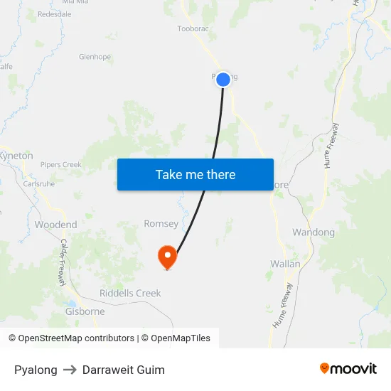 Pyalong to Darraweit Guim map