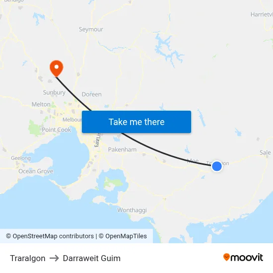 Traralgon to Darraweit Guim map