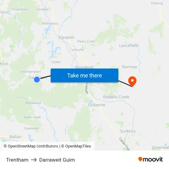 Trentham to Darraweit Guim map