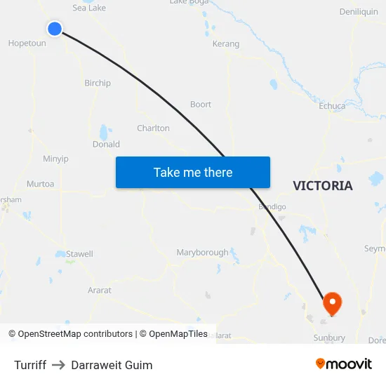 Turriff to Darraweit Guim map