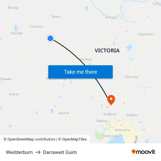 Wedderburn to Darraweit Guim map