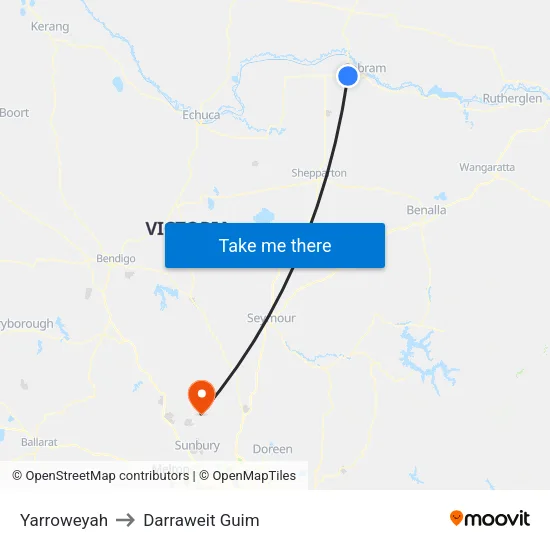 Yarroweyah to Darraweit Guim map