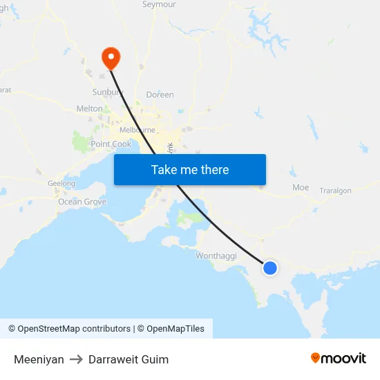 Meeniyan to Darraweit Guim map