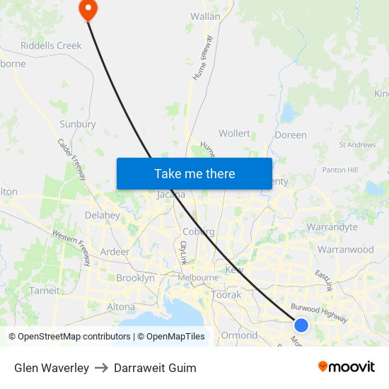 Glen Waverley to Darraweit Guim map