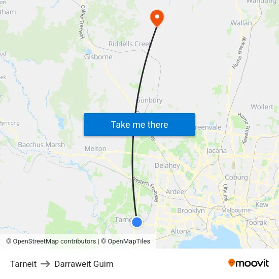 Tarneit to Darraweit Guim map
