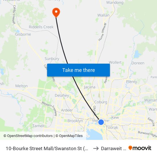 10-Bourke Street Mall/Swanston St (Melbourne City) to Darraweit Guim map