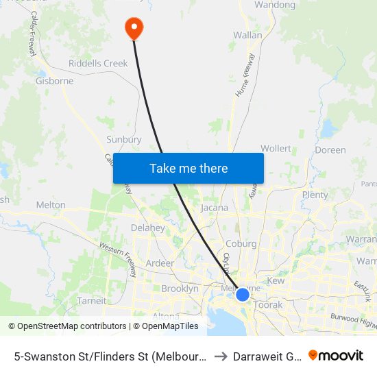 5-Swanston St/Flinders St (Melbourne City) to Darraweit Guim map