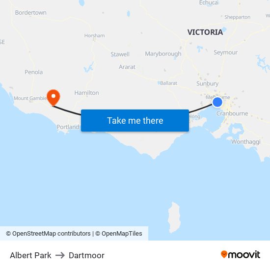 Albert Park to Dartmoor map