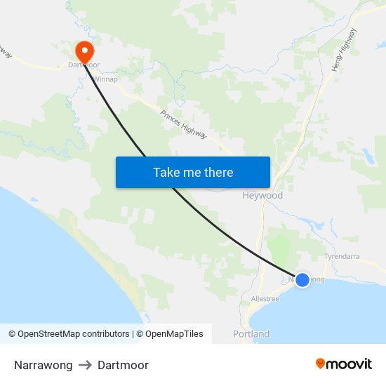 Narrawong to Dartmoor map