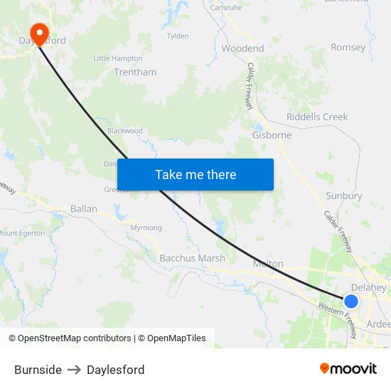 Burnside to Daylesford map