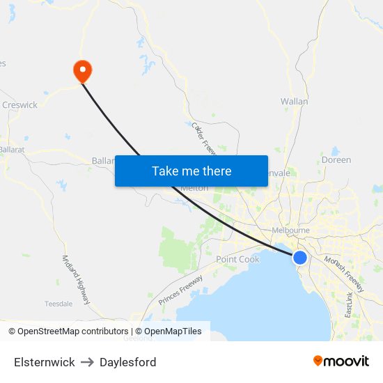 Elsternwick to Daylesford map