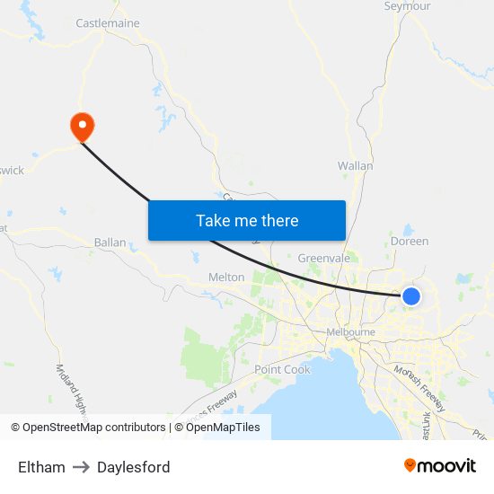 Eltham to Daylesford map