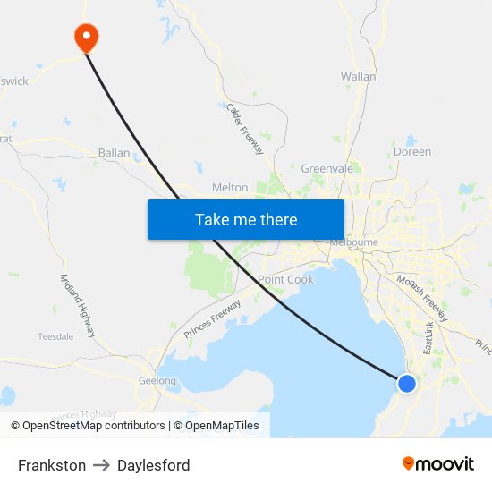 Frankston to Daylesford map