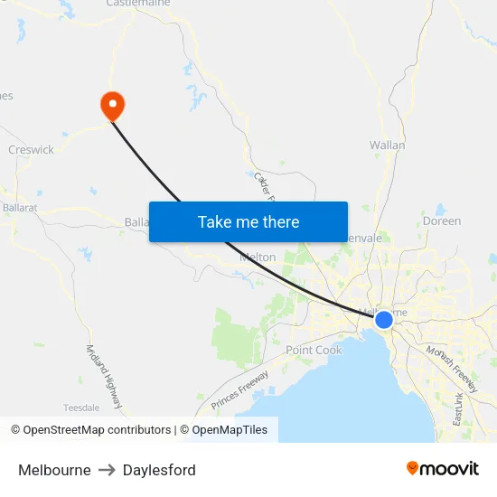 Melbourne to Daylesford map
