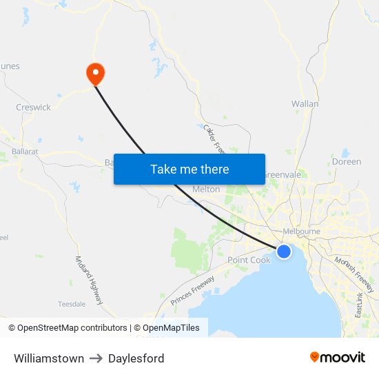 Williamstown to Daylesford map