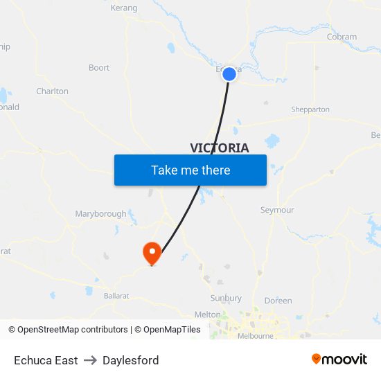 Echuca East to Daylesford map