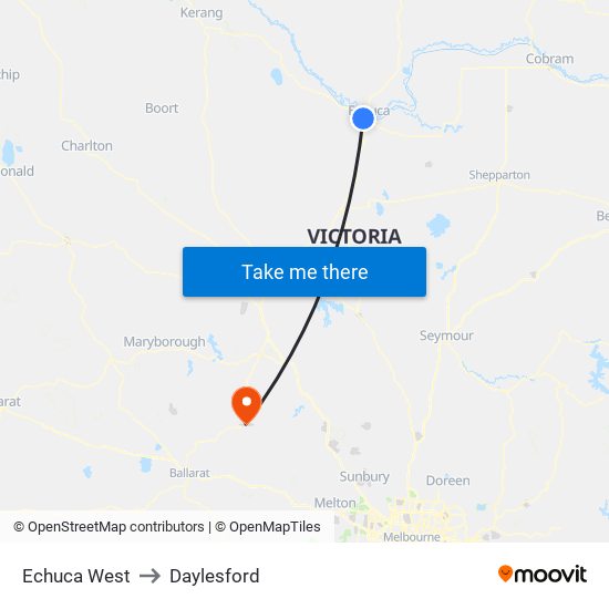 Echuca West to Daylesford map