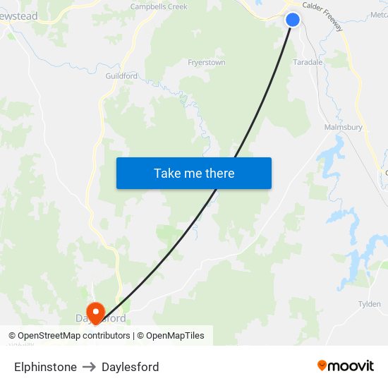 Elphinstone to Daylesford map