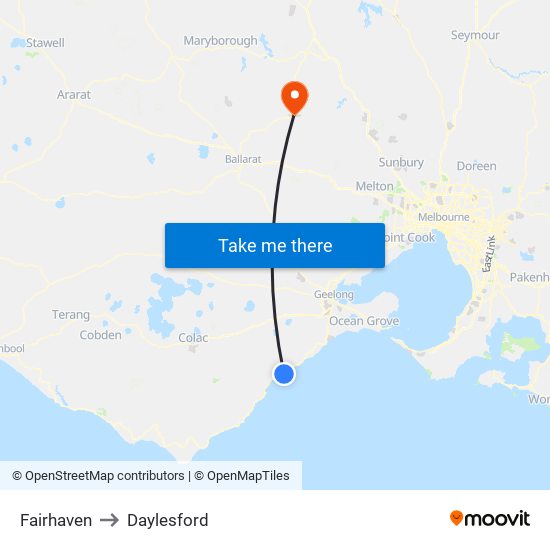 Fairhaven to Daylesford map