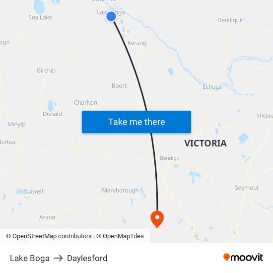 Lake Boga to Daylesford map