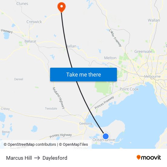 Marcus Hill to Daylesford map