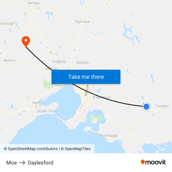 Moe to Daylesford map