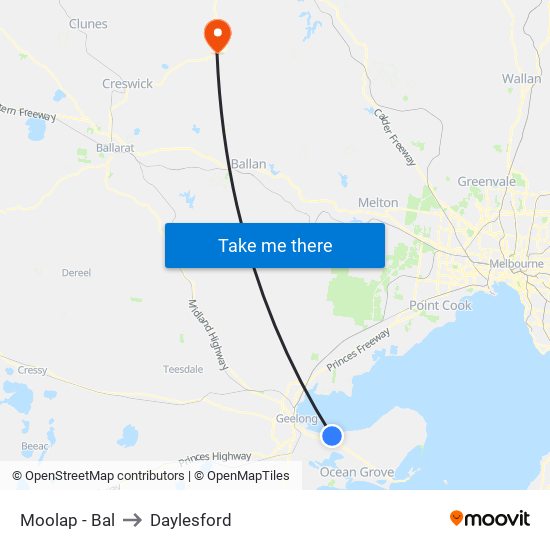 Moolap - Bal to Daylesford map