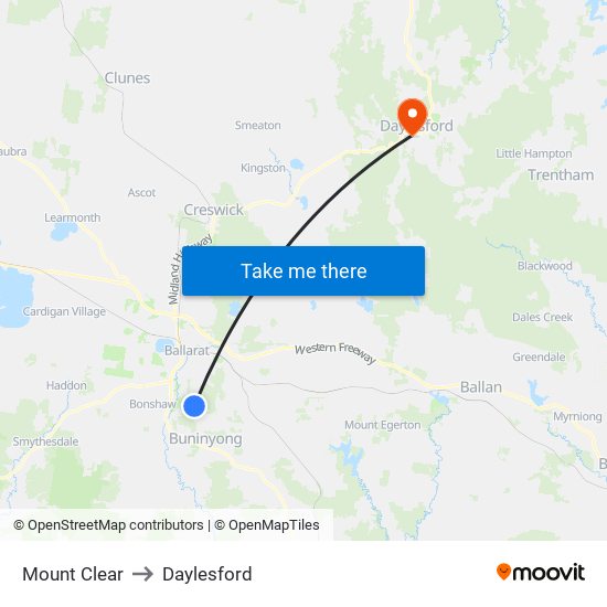 Mount Clear to Daylesford map