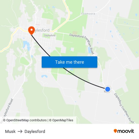 Musk to Daylesford map