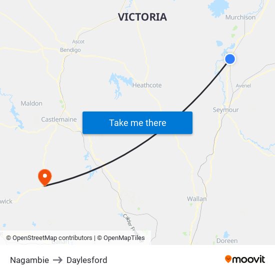 Nagambie to Daylesford map
