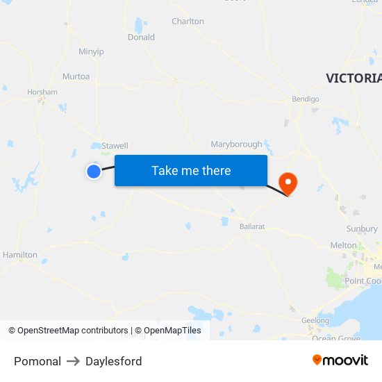 Pomonal to Daylesford map