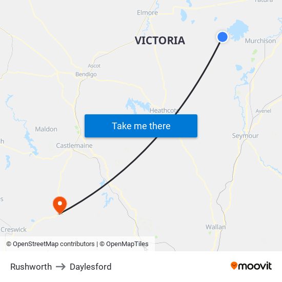 Rushworth to Daylesford map