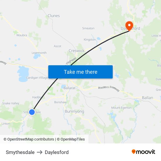 Smythesdale to Daylesford map