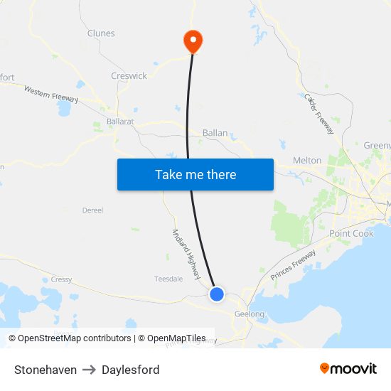 Stonehaven to Daylesford map