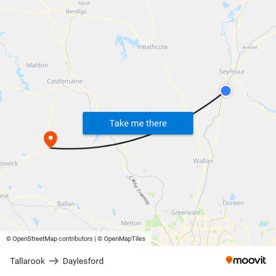 Tallarook to Daylesford map