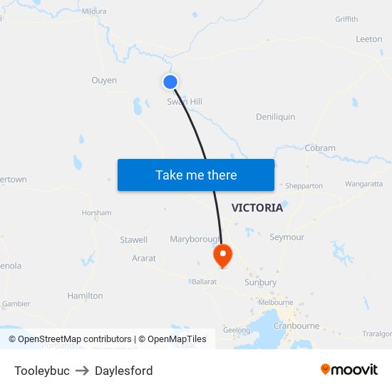 Tooleybuc to Daylesford map