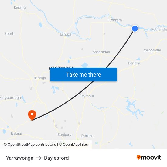 Yarrawonga to Daylesford map