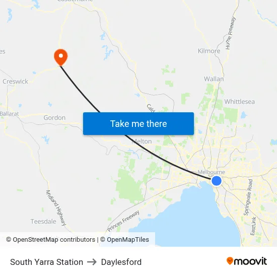 South Yarra Station to Daylesford map