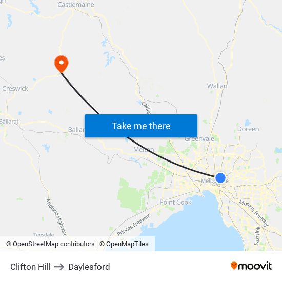 Clifton Hill to Daylesford map