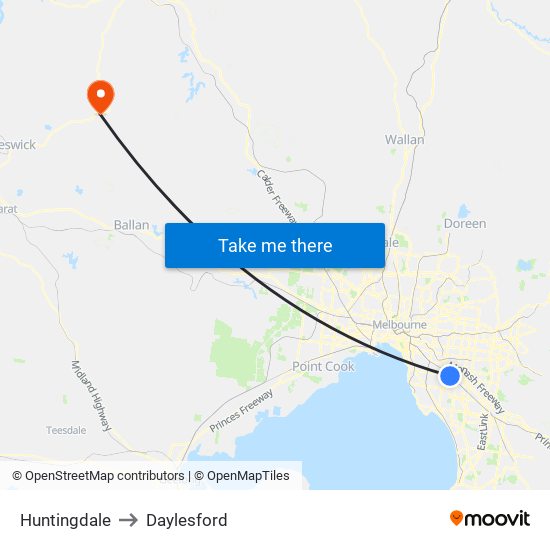 Huntingdale to Daylesford map