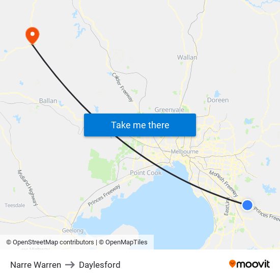 Narre Warren to Daylesford map