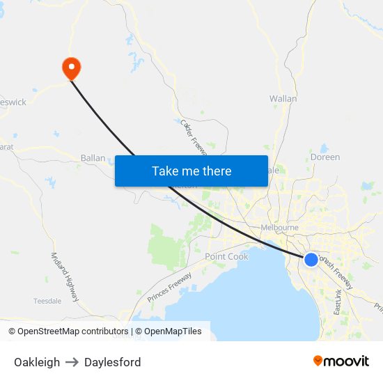 Oakleigh to Daylesford map