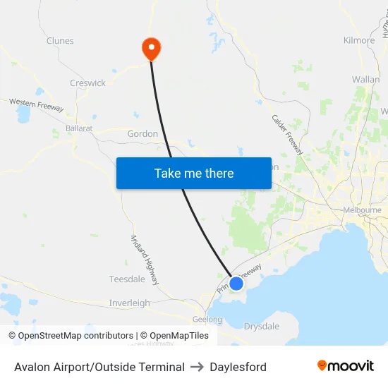 Avalon Airport/Outside Terminal to Daylesford map
