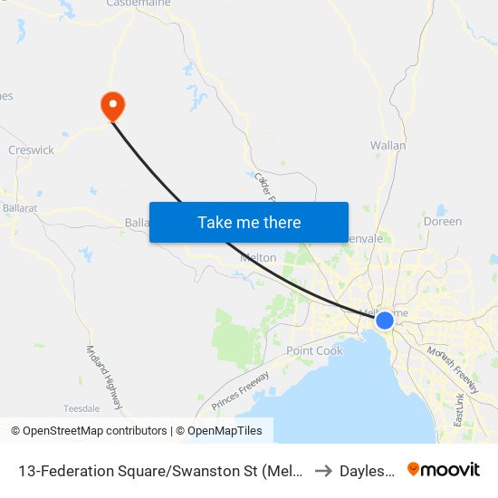 13-Federation Square/Swanston St (Melbourne City) to Daylesford map