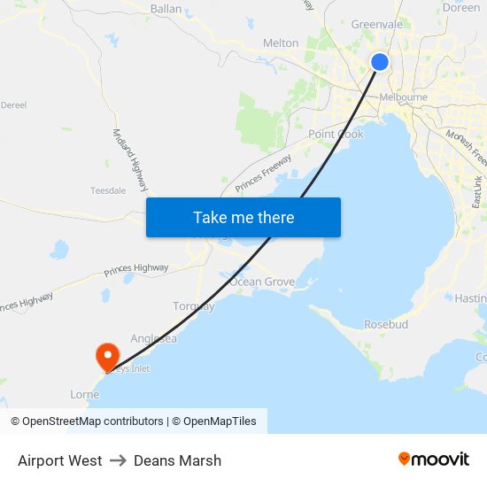 Airport West to Deans Marsh map